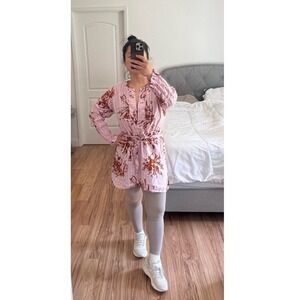 Joie‎ Pink Brown Floral Belted Long Sleeve Mini Dress Size Small India